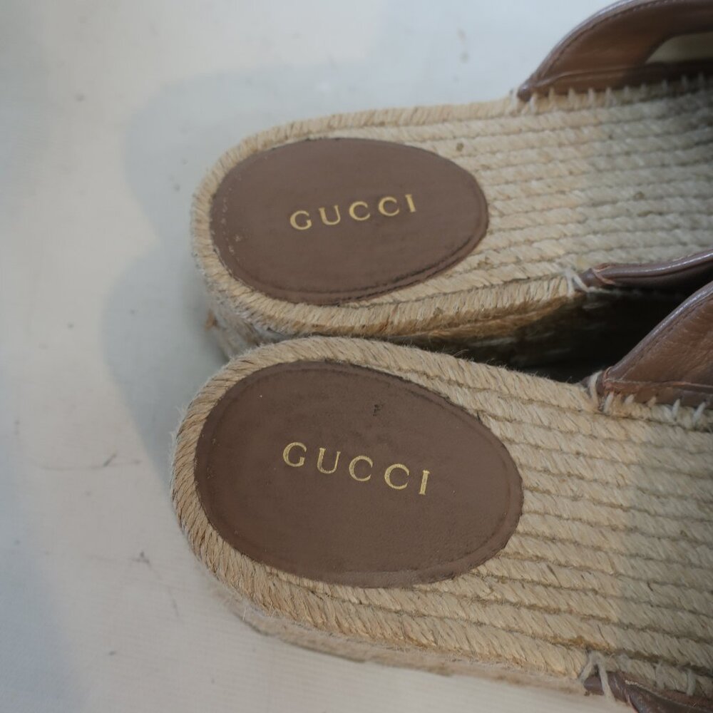 Authentic Gucci Marmont Taupe Leather GG Espadrille Flat Platform Mule 39 US/8.5 - Picture 10 of 14